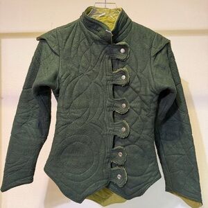 Green Quilted Jacket with Unique Button Design
